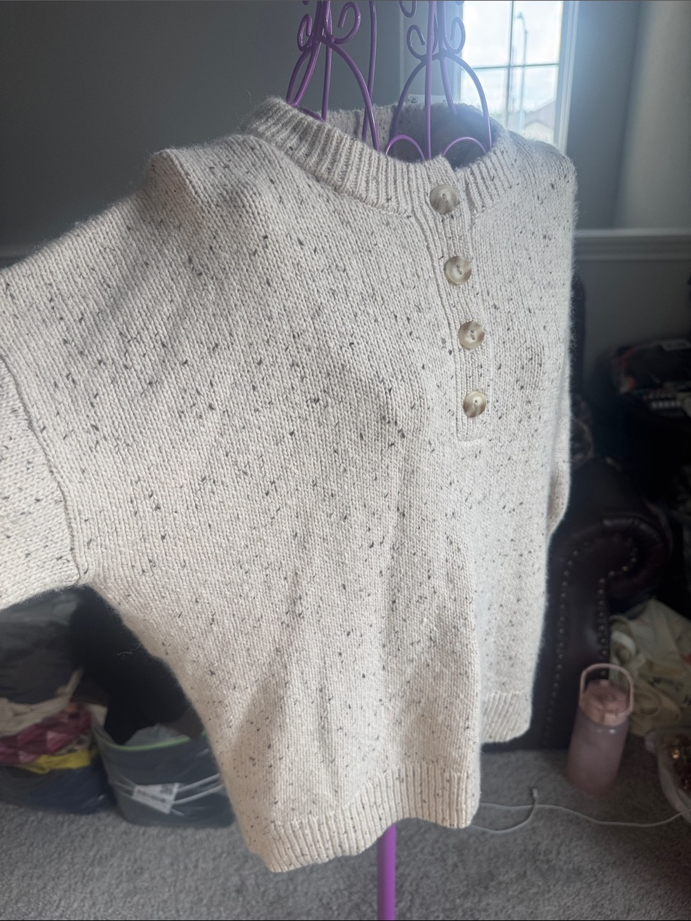 Abercrombie & Fitch Cream Speckled Henley V-Neck Sweater - Picture 4 of 8